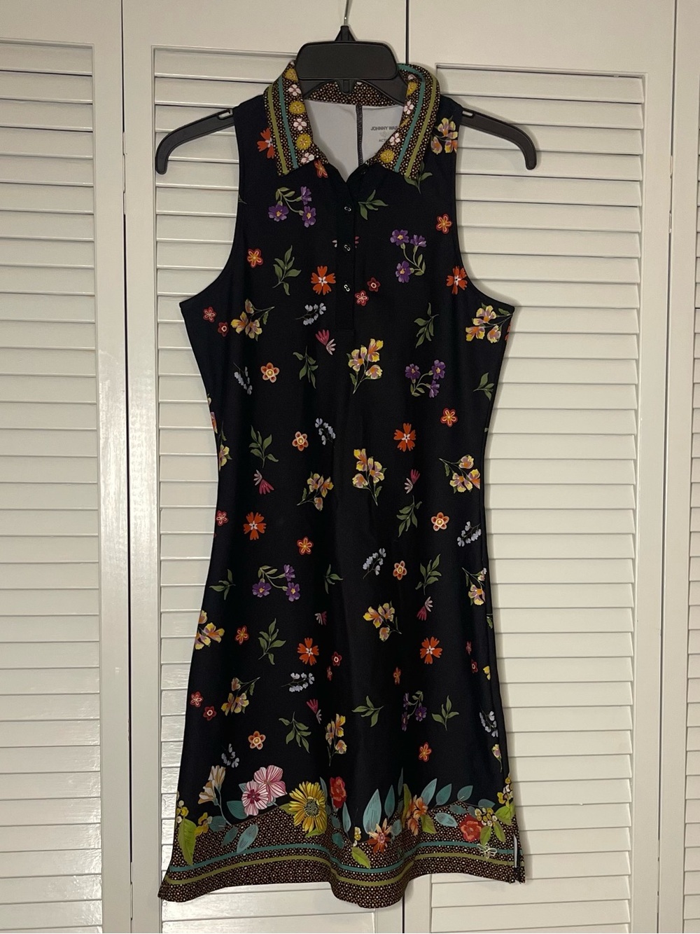 Johnny Was Black Floral Sleeveless Nani Polo Tank Tennis Dress